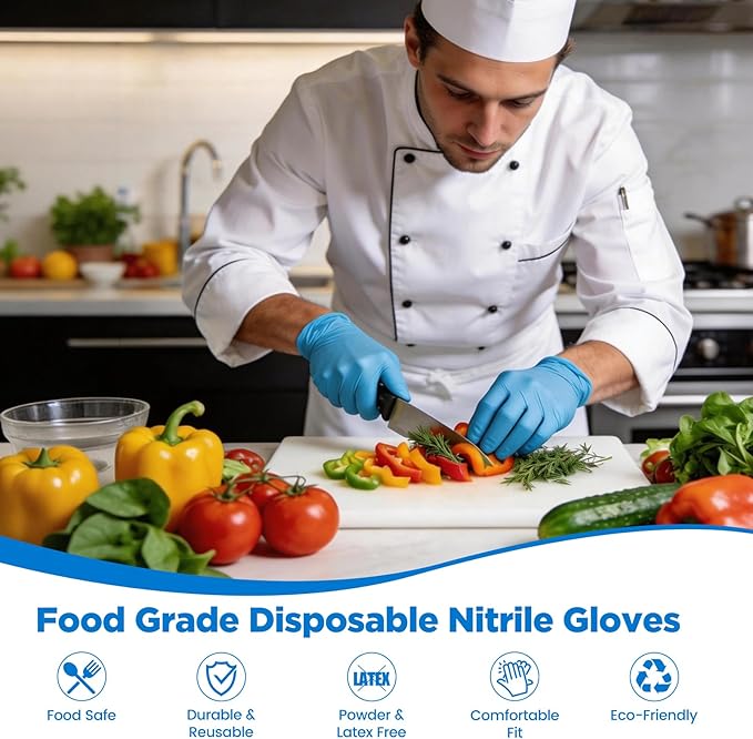 5 Mil Disposable Nitrile Gloves XL, 100 Pcs + 5 Bonus Travel Packs, Heavy Duty, Grease Resistant, Food Safe, Latex & Powder Free for Cleaning, Cooking, BBQ, Grilling, Smoking Meat, Mechanics
