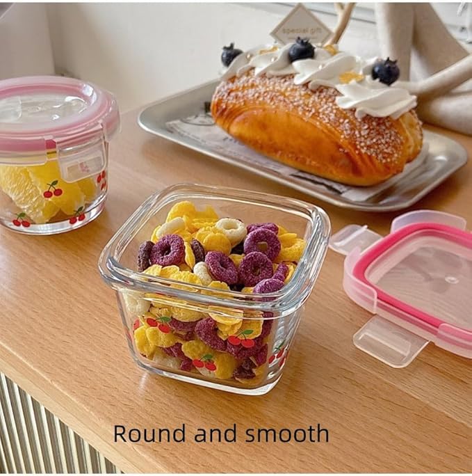 Ivymei 2 Pack Mini Glass Containers with lids,Small Cherry Food Storage Contaiers Glass Food Jars for Food Portion,Fruit,Dipping Sauce,Snack,Yogurt,Leakproof,Microwave Freezer Safe