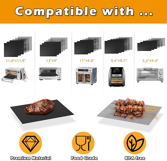 Reusable Air Fryer Liners for Breville Smart Oven Air Fryer Pro BOV900BSS, Ninja Foodi, Non-Stick, 3x Liners + 3x Mesh