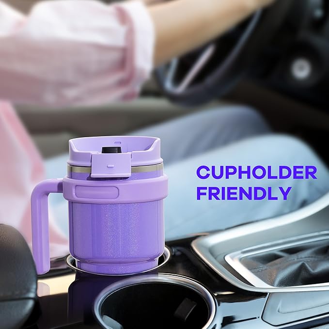 ALOUFEA 20 oz Insulated Coffee Mug Tumbler with Handle, Stainless Steel Travel Mug Tumbler with Lid and Straw,Double Wall Vacuum Leak Proof Ice Coffee Thermal Cup, Dark Rainbow/Indigo Black