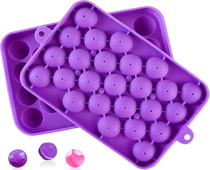 Ice Cube Tray Easy Release Flexible Silicone Round Ice Sphere Tray with Removable Lids Reusable 25 Mini Stackable Ice Ball Maker Mold for Chilling Whiskey Cocktail Coffee, BPA Free