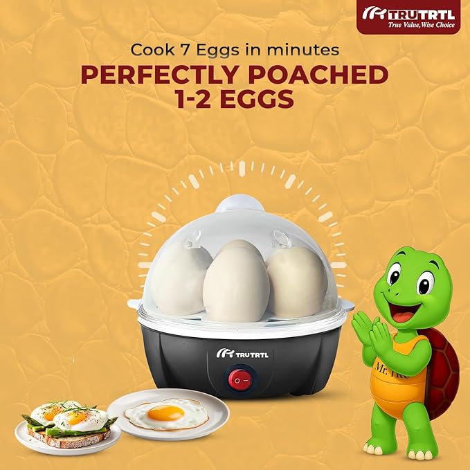 truTRTL Electric Egg Cooker | Boils upto 7 eggs | Poacher | Omelet maker | Vegetable steamer, dumpling & More | Royal Black