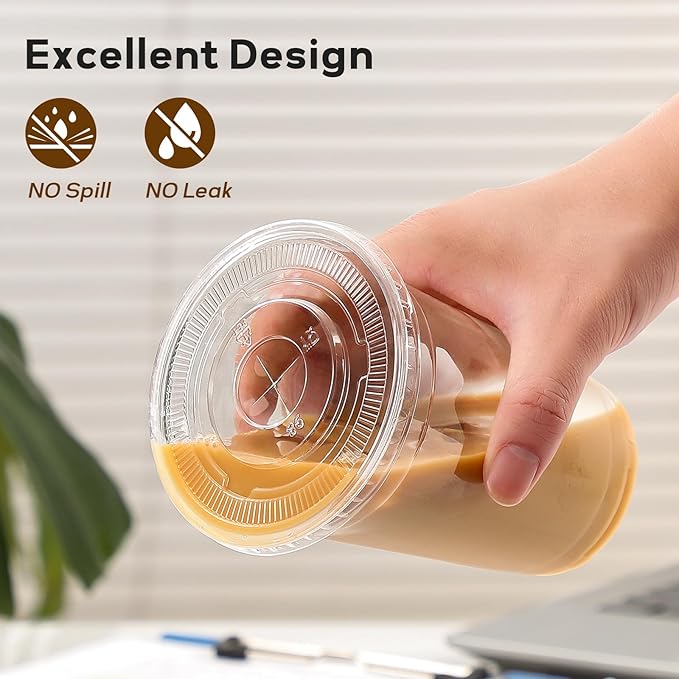AOZITA 100 Pack - 12 oz Clear Plastic Cups with Lids and Straws, Food Safe Disposable Iced Coffee Cups for Cold Beverages, Smoothies, Iced Coffee, Leak-Proof, BPA-Free
