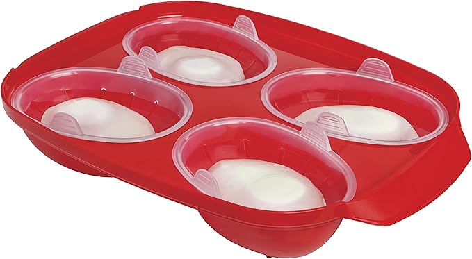 Sistema Microwave Poacher for up to 4 Eggs, Red/Clear, 28.7 x 20.5 x 8.4 cm