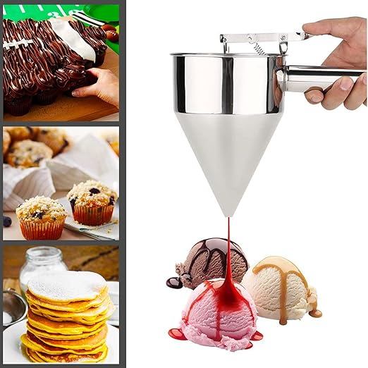 NEWLINE NY Stainless Steel Baking Funnel Dispenser with Stand for Takoyaki Pancake Batter Cupcake Pastries Desserts