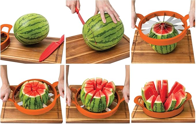 KOLORAE Extra Large Watermelon Slicer, Stainless Steel Cutter with Durable Easy Grip Handles, Round Divider to Easily Cut Fruits, Slices Melons up to 10in