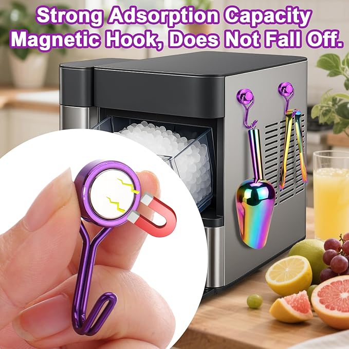 Stainless Steel Ice Scoop for Freezer with Magnetic Hook - Ice Scoop for GE Profile Opal 2.0 Nugget Ice Maker, for Kitchen Bar Party Accessories (6OZ- Colorful)