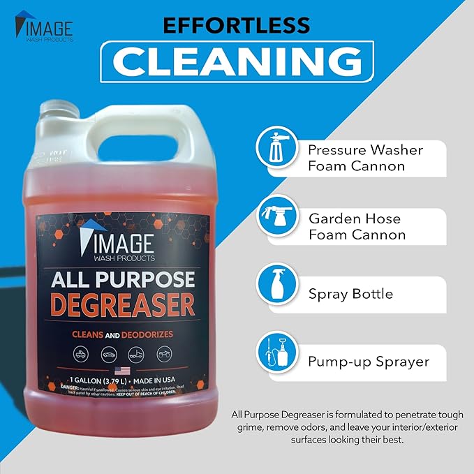 Image Wash All Purpose Foaming Degreaser Spray Heavy Duty Grease & Oil Remover for Engine Bays Tires Kitchen Counters & Stainless Steel Safe for Sealed Granite Marble & Painted Surfaces