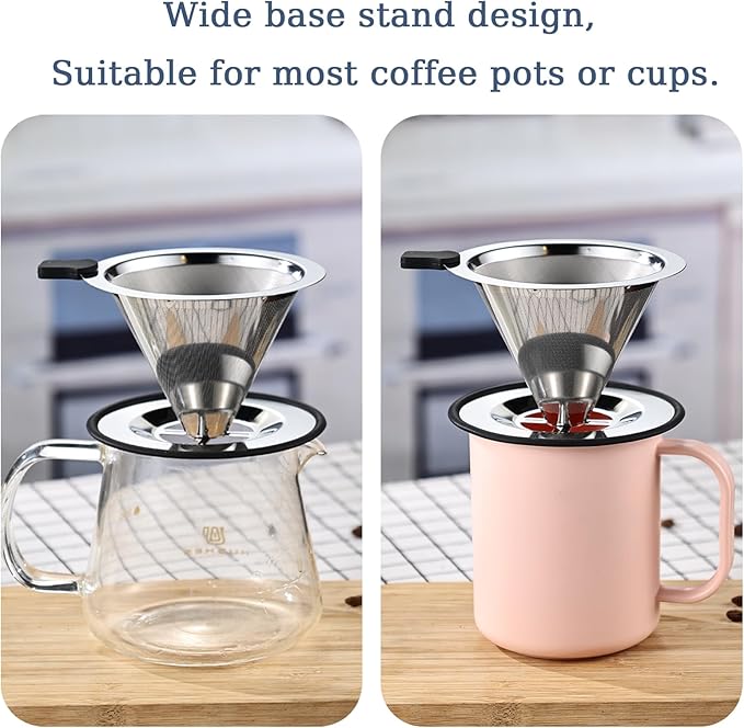 Pour Over Coffee Dripper, Stainless Steel Metal Cone Drip Coffee Filter, Paperless and Permanently Reusable, Eco-Friendly Metal Mesh Coffee,Cleaning Easy,Coffee and Tea Filter for 1-2 Cup