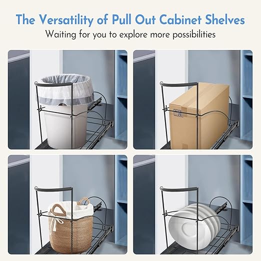 Tanamu Pull Out Trash Can Under Cabinet & Under Sink Garbage Can Pull Out，Heavy Duty Cabinet Organizer Roll Out Kit，Requires 13" W X 18" D Minimum Cabinets， Black Finish， (Waste Bin Not Included)
