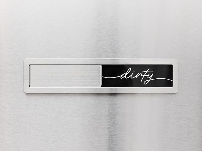Stainless Steel Clean Dirty Magnet for Dishwasher, Black & White Script Dishwasher Magnet Clean Dirty Sign, Premium Clean/Dirty Dish Washer Magnets with Protective Backing, Rustic Kitchen Dish Sign