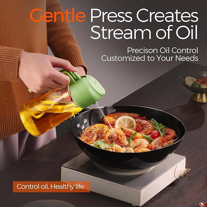 Glass Olive Oil Sprayer 16oz/470ml – 2 in 1 Oil Dispenser for Kitchen Appliances, Cooking Spray Bottle for Salad (Green), Frying, BBQ, Grilling | Premium Kitchen Gadgets & Accessories