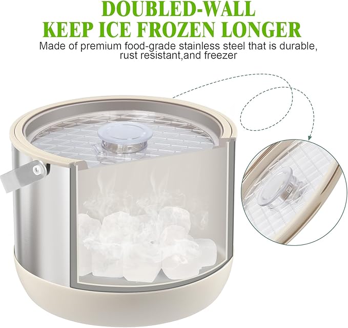 5QT/4.8L Insulated Ice Bucket for Parties, Large Capacity Double-Wall Beverage Bucket with Scoop & Lid for Champagne, Wine, Cocktail (White)