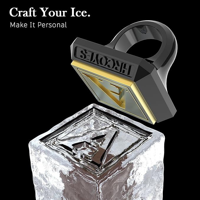 Square Ice Stamp Ring – 3 mm Brass Personalized Cube & Sphere Press, Ready-to-Gift Clear Acrylic Christmas Box, Custom Letter/Pattern Imprint for Whiskey & Cocktails (Skull)
