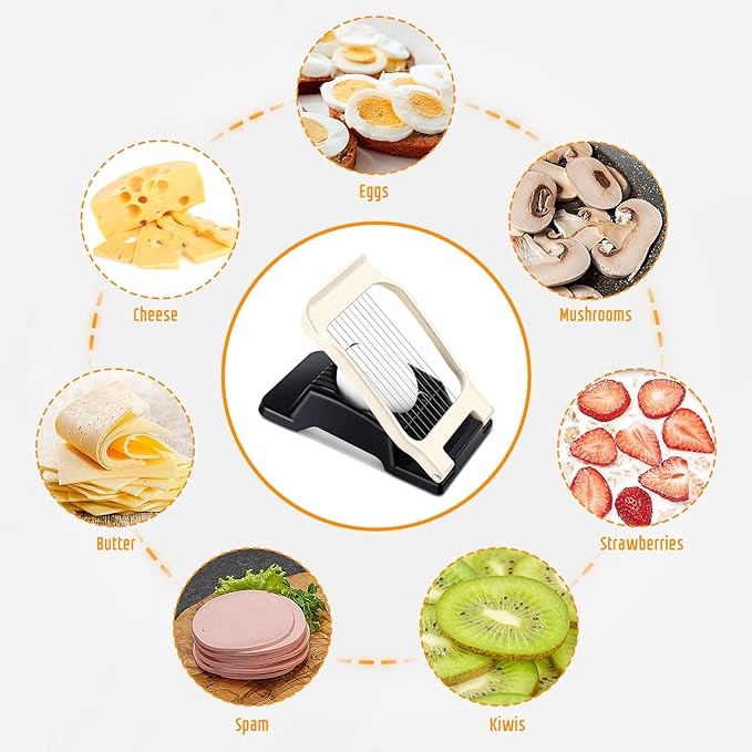 Egg Slicer for Hard Boiled Eggs, Stainless Steel Wire, Multipurpose Heavy Duty Aluminium Egg Cutter for Egg, Salads, Sandwiches, Strawberries, Mushrooms, Soft Cheese, Fruit, Black & White