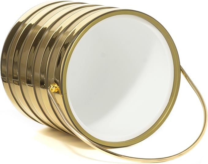 Made In USA Metallic Deco Collection Double Walled Insulated Ice Bucket With Ice Tongs (3-Quart, Gold Stripes)