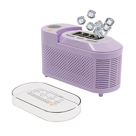 Portable Small Ice Maker, Mini Ice Cube Maker Countertop, 12V/AC Dual Power Quiet Compact Ice Machine with Clear Cover and Clip, for Home Kitchen, Camping RV, Dormitory, Office (Purple)