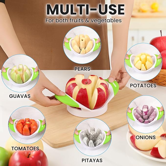 SCHVUBENR 3.5 Inch Apple Slicer with 8 Sharp Blades - Professional Apple Cutter - Stainless Steel Apple Corer - Super Sharp Apple Slicer and Corer - Slice Apple with Ease(Green)