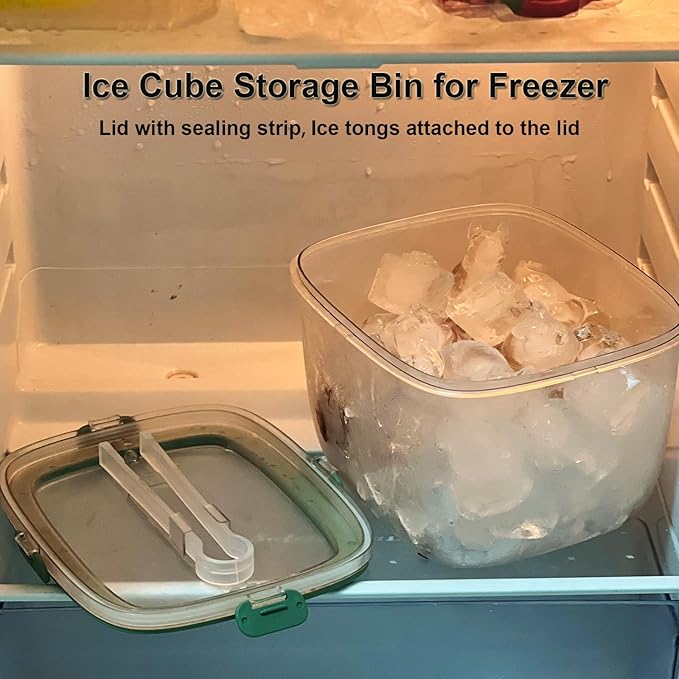 6.7L Ice Cube Storage Bin with Sealed Lid for Freezer Clear Ice Bucket w/ Tong for Bar Refrigerator Containers for Home Beverage Cooler for Whiskey Wine Beers Party Outdoor 8.5*6.6*7.4in Yellow