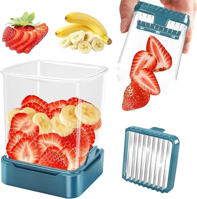 3-in-1 Strawberry Banana & Egg Slicer Cup | Detachable Fruit Cutter with Push Plate for Effortlessly Safe Slicing | Quick Meal Prep & Snacks Kitchen Gadget (Blackish green)
