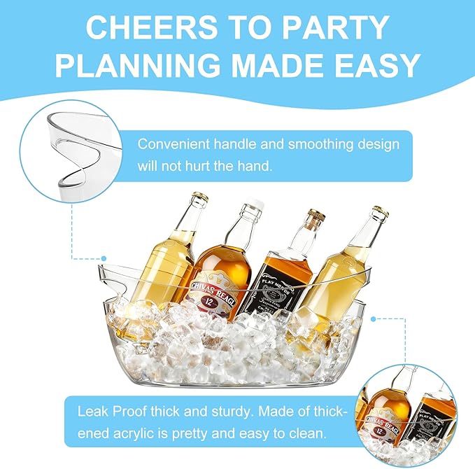 2-Pack Ice Buckets for Parties - Extra Large 5.5L Clear Beverage Tubs with Scoops, Perfect for Champagne, Beer, Sparkling Wine, and Cocktails - Mimosa Bar Essentials