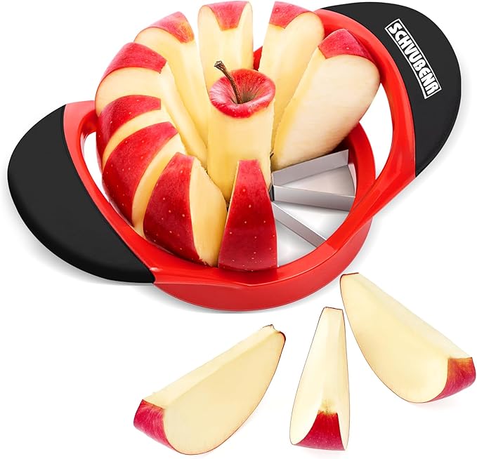 SCHVUBENR 3.5 Inch Apple Slicer with 12 Sharp Blades - Professional Apple Cutter - Stainless Steel Apple Corer - Super Sharp Apple Slicer and Corer - Slice Apple with Ease(Red)