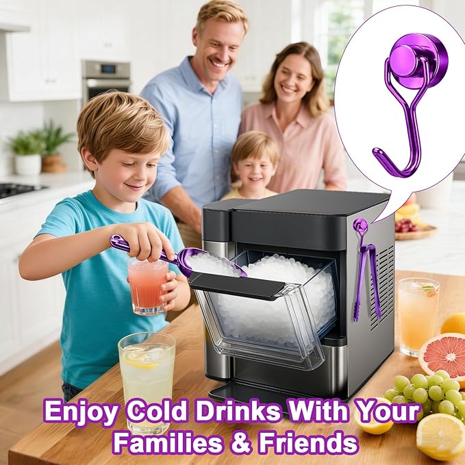 Stainless Steel Ice Scoop for Freezer with Magnetic Hook - Ice Scoop for GE Profile Opal 2.0 Nugget Ice Maker, for Kitchen Bar Party Accessories (6OZ- Purple)