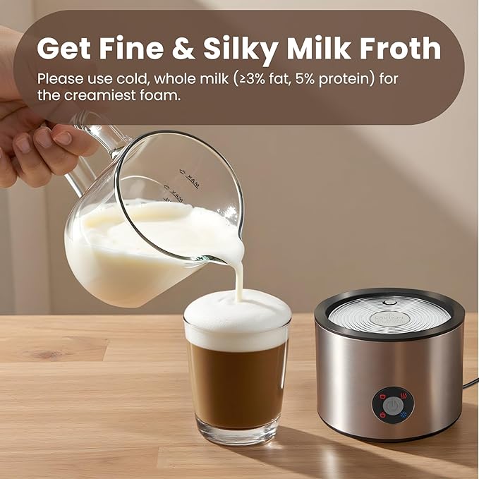 Detachable Milk Frother, 4 in 1 Milk Frother and Steamer, Dishwasher Safe, Glass Frother 16.9oz Warm and Cold Foam Maker, Electric Milk Frother for Coffee, Latte, Hot Chocolate (Silver)