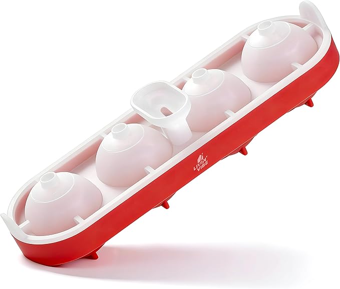 Silicone Ice Ball Freezer Tray with Lid – 4 Large Ice Spheres, One-Piece Funnel Design, Flexible Silicone Ice Mold for Cocktails, Whiskey, Iced Coffee & Everyday Drinks, BPA Free