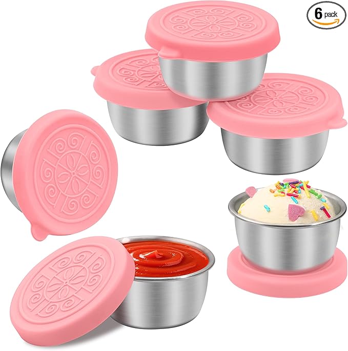 LIEMAND 6x1.6 oz Salad Dressing Container to Go, Leakproof Reusable Stainless Steel Small Container with Lid,Sauce Containers for Lunch box,Picnics,Travel,Office and Meal Prep