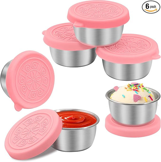 LIEMAND 6x1.6 oz Salad Dressing Container to Go, Leakproof Reusable Stainless Steel Small Container with Lid,Sauce Containers for Lunch box,Picnics,Travel,Office and Meal Prep