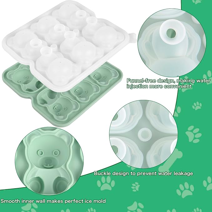 Bear Ice Cube Tray Mold - 3D Bear Shape Ice Cube Trays, Cute Ice Cube Molds for Whiskey Bourbon, 4-Hole Large Fun Shapes Ice Cube Trays, Funny Bear Gifts for Bear Lovers Women Men