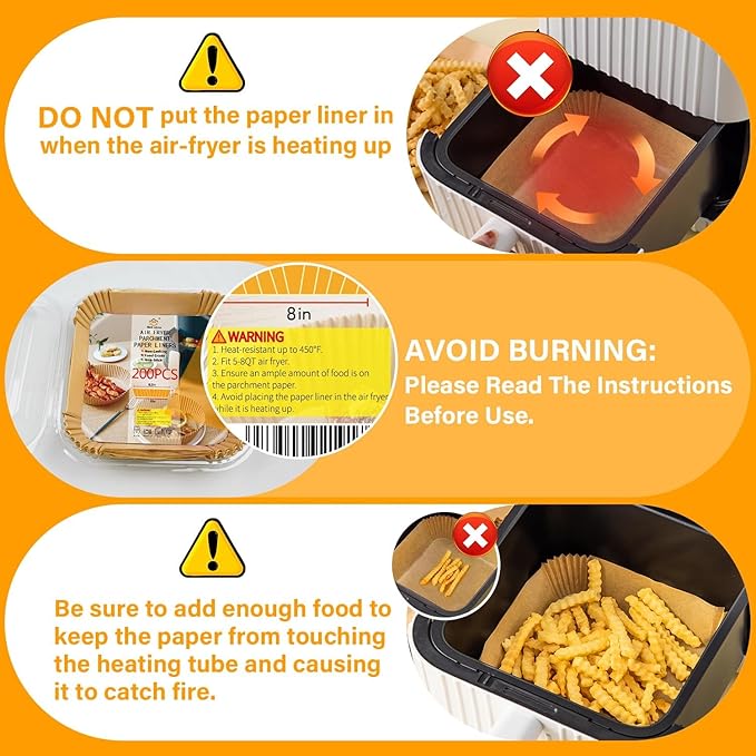 Air Fryer Liners 200Pcs, 8.7" Square Parchment Paper Liner for Air Fryer, Baking, Roasting and Microwave, Non-Stick Disposable Airfyer Liners Accessories