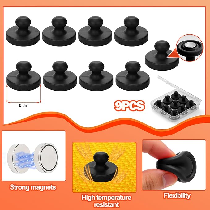 Juome Air Fryer Magnets for Parchment Paper, 9PCS Silicone Magnetic Buckle for Air Fryer Liners, Air Fryer Accessories Safely Lock Air Fryer Liner Disposable to Prevent Burning (Black)