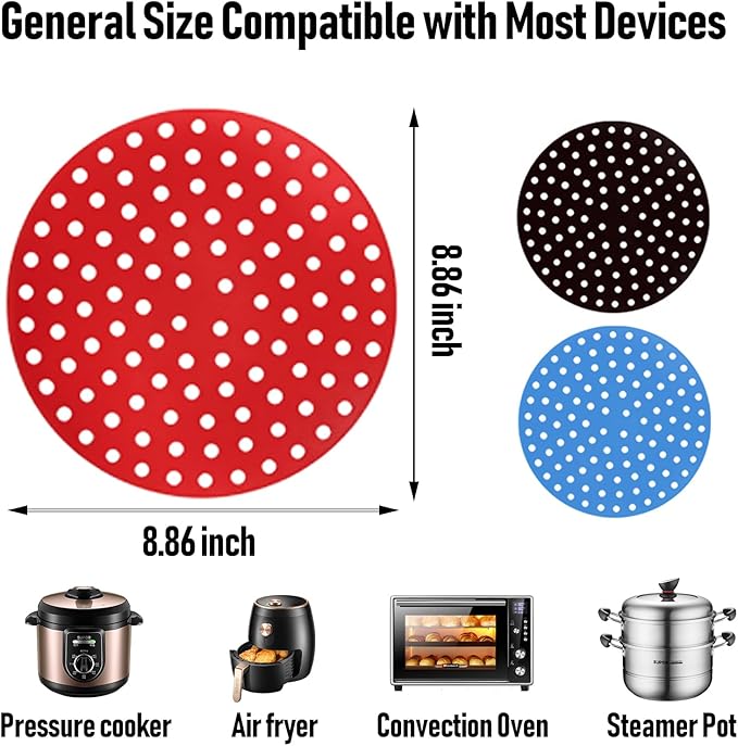 Air Fryer Silicone Liners,3 Pack Reusable Food-Grade Silicone Mat, Non-stick Heat Resistant Air Fryer Accessories (L-Rotundity)
