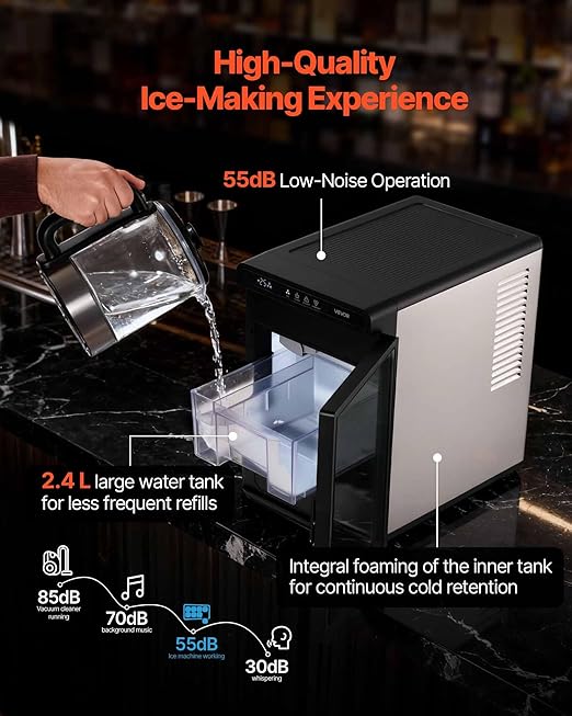 VEVOR Countertop Ice Maker, 22 lbs per Day, Self-Cleaning Portable Machine with Tong, Drawer-Style Ice Access, Ice-Making Machine with Large Square Cubes, for Cocktails & Whiskey