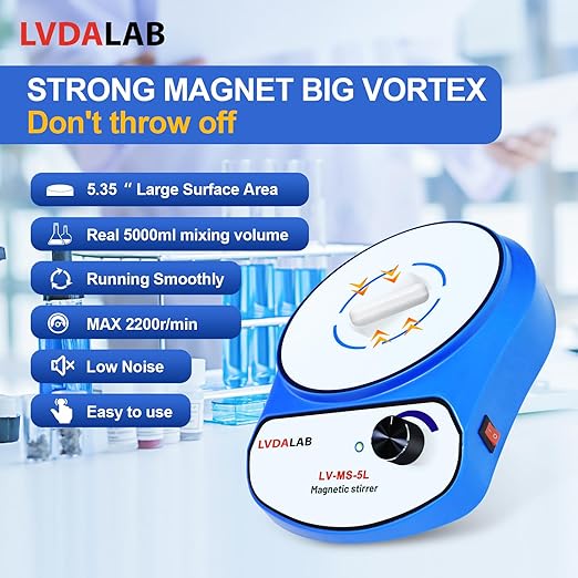 2200RPM Magnetic Stirrer with 2 Stir Bars, 5000ml Stainless Steel Magnetic Mixer, Lab Stirrers Mini Magnetic Stir Plate