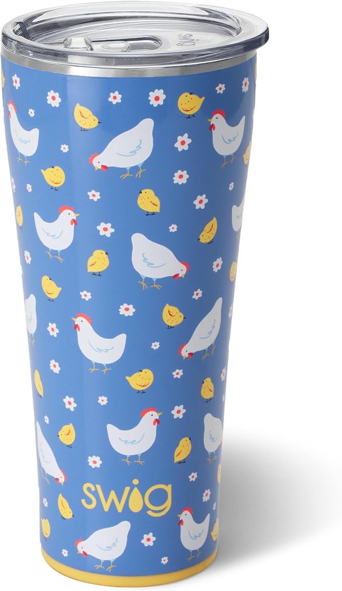 Swig Life 32oz Insulated Tumbler, Travel Coffee Tumbler with Lid, Cup Holder Friendly Travel Coffee Mug, Stainless Steel with Lid (Chicks Dig It)