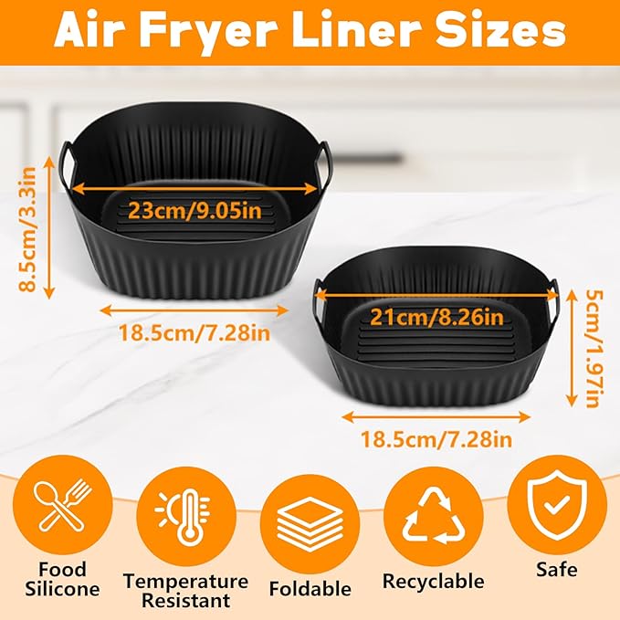 Dreamtop 2 Pack Silicone Air Fryer Liners for Ninja Crispi Pro AS101CY - Reusable Non-Stick Square Silicone Mats for 6 QT & 2.5 QT Glass Container, Air Fryer Baskets Liners, Dishwasher Safe