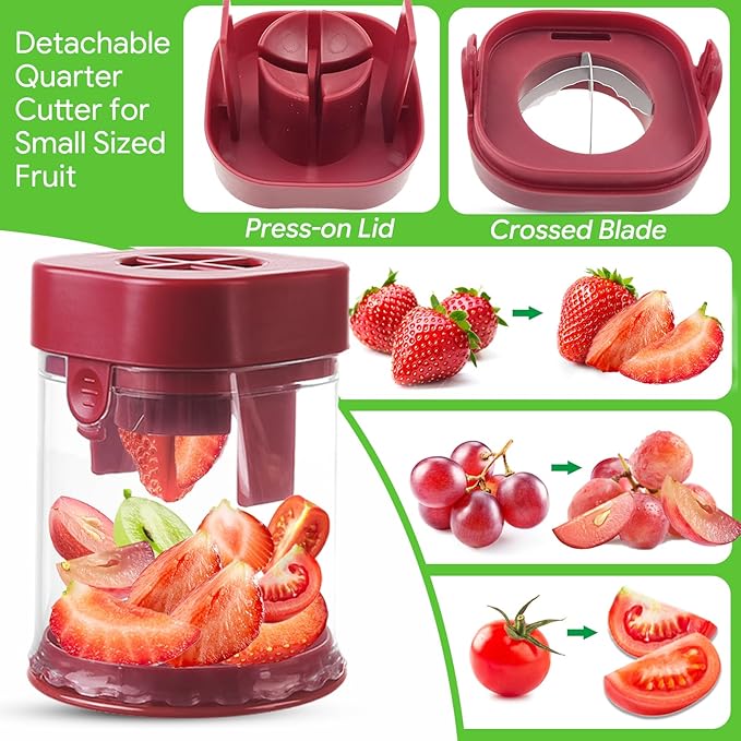 Small Fruit Cutter, Creative Strawberry & Grape Slicer, Quickly Making Fruit Vegetable Salad (Red)