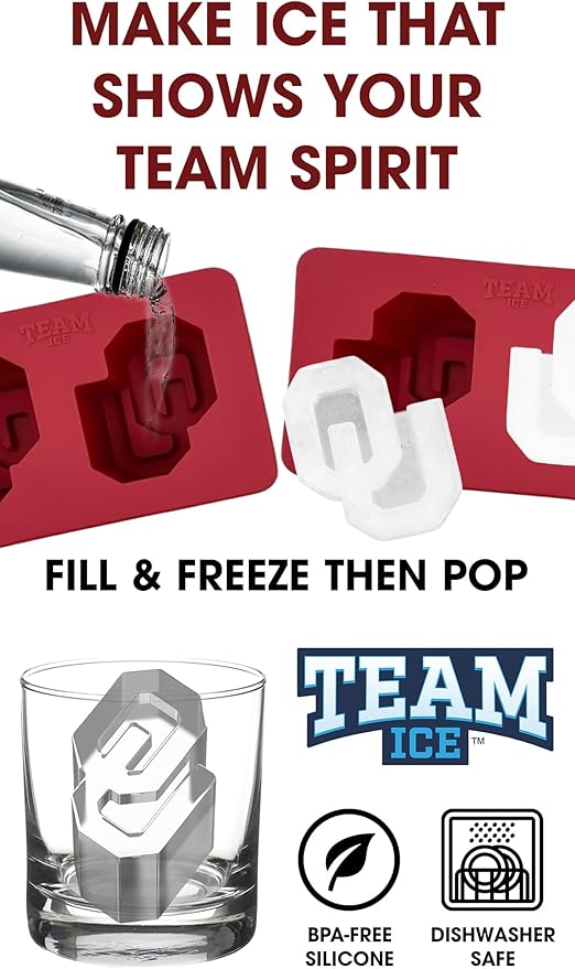 TEAM ICE - Oklahoma Silicone Ice Cube Tray - Large Silicone Ice Cube Mold for Whiskey & Cocktails, Durable Ice Tray for Game Day Drinks, College Logo Ice Mold for Fans & Tailgate Parties
