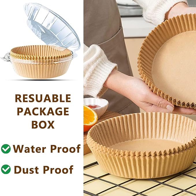 200PCS Air Fryer Liners Disposable: Round 8 Inch Non-Stick Airfryer Paper Liners - Food Grade Parchment Paper for 5 6 7 8 QT Air Fryer Baking and Roasting - Waterproof and OilProof (10 Inch on Top)