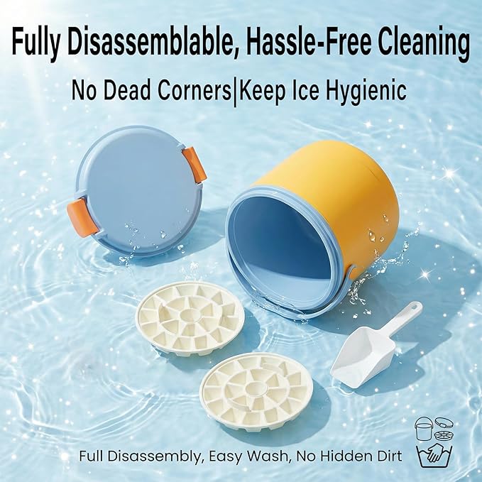 【2-in-1 Ice Bucket】Ice Bucket with Lid and Ice Tray, 40 Ice Cubes Total,Clear Ice Cube Maker with Sealed Lid for Freezer, Kit Includes 2-Piece Silicone Plastic Ice Tray, 1 Ice Scoop