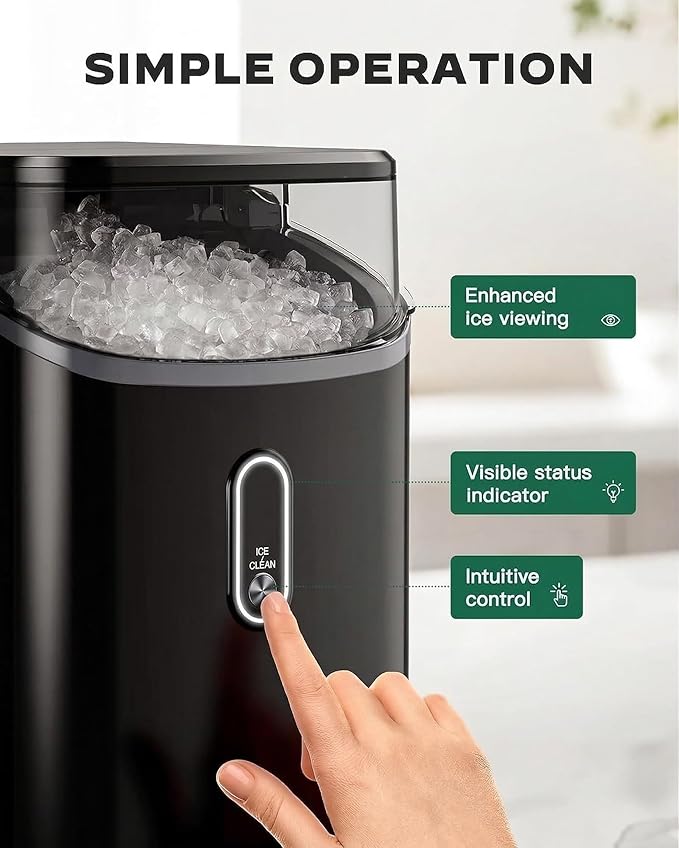 Silonn Nugget Ice Maker Countertop, Pebble Ice Maker with Soft Chewable Ice, One-Click Operation Ice Machine with Self-Cleaning, 33lbs/24H for Home,Kitchen,Office