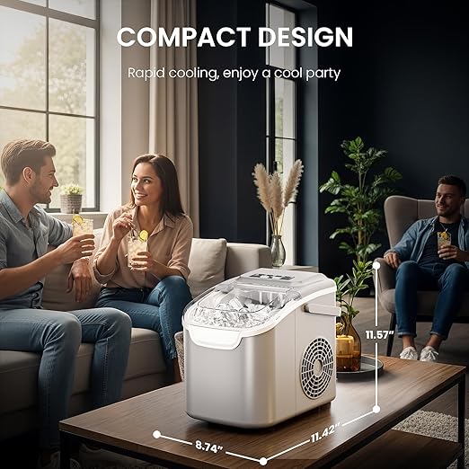 Antarctic Star Pro-Grade Countertop Ice Maker, 8 Cubes in 6 Mins, 26lbs/Day, Self-Cleaning, 2 Sizes, Ultra-Quiet for Home Bar, Kitchen, Office & Entertaining