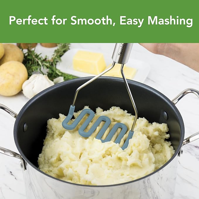 Tovolo Silicone Potato Masher Stainless Steel Handle Pink Sorbet Dishwasher Safe Heat Resistant Non Scratch Handheld Coil Wire Potato Smasher for Nonstick Pans Ergonomic Kitchen Food Prep Tool
