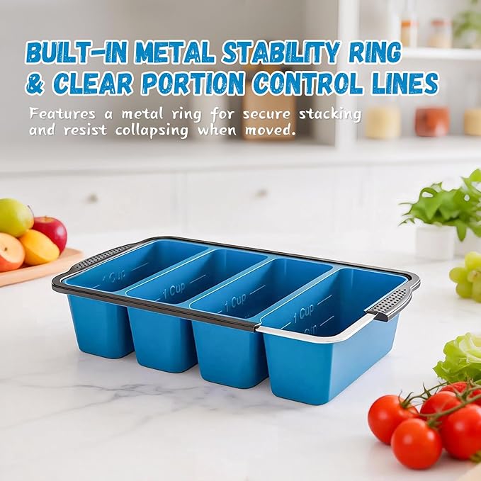 GORCI Silicone Soup Freezer Trays with Lids - 4 Pack, ½ cup, 1 cup, 2 cup and 4 cup - Perfect Portion Control for Broth, Sauce & Meal Prep ，100% Platinum Silicone BPA-Free, Flexible, Dishwasher Safe