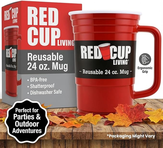 Red Cup Living 24Oz Party Mug Glass Tumbler- Reusable Unbreakable st patricks day accessories & spring break essentials Drinkware, Big Grip Tumbler,Root Beer Float Glasses - Pack of 2