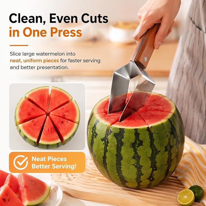 Triangle Watermelon Cutter, Watermelon Slicer Cutter Tool, 430 Stainless Steel with Woodenhandle - Melon Slicer, Fruitcutter for Kitchen Gadgets for Watermelon Melon Apple (1PCS)