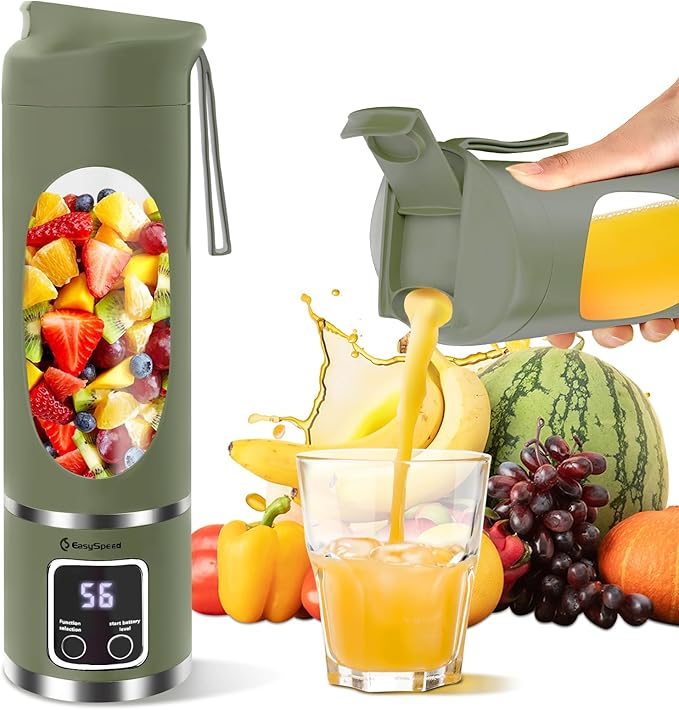 EASYSPEED Portable Blender Electric USB-C, 500ML Personal Juicer for Shakes and Smoothies, 12 Blades, 1500mAh Rechargeable, BPA Free, 18oz Small Blender with Leakproof Lid & Sip Spout, Mixing, Compact